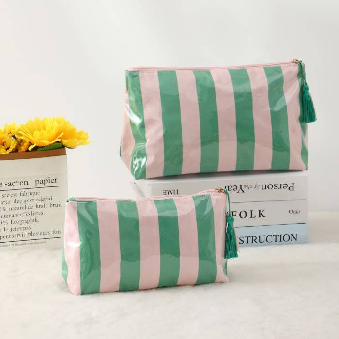 TRAVEL STRIPE COSMETIC MAKEUP POUCH BAG | 40P594: NAVY WHITE
