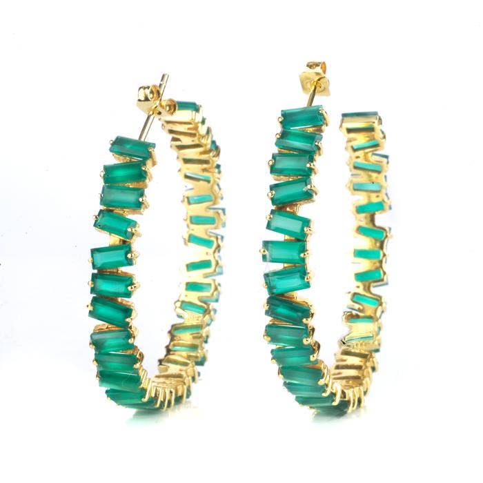 Thea Hoop Medium Earring - (12 Gemstone Options): Green Onyx