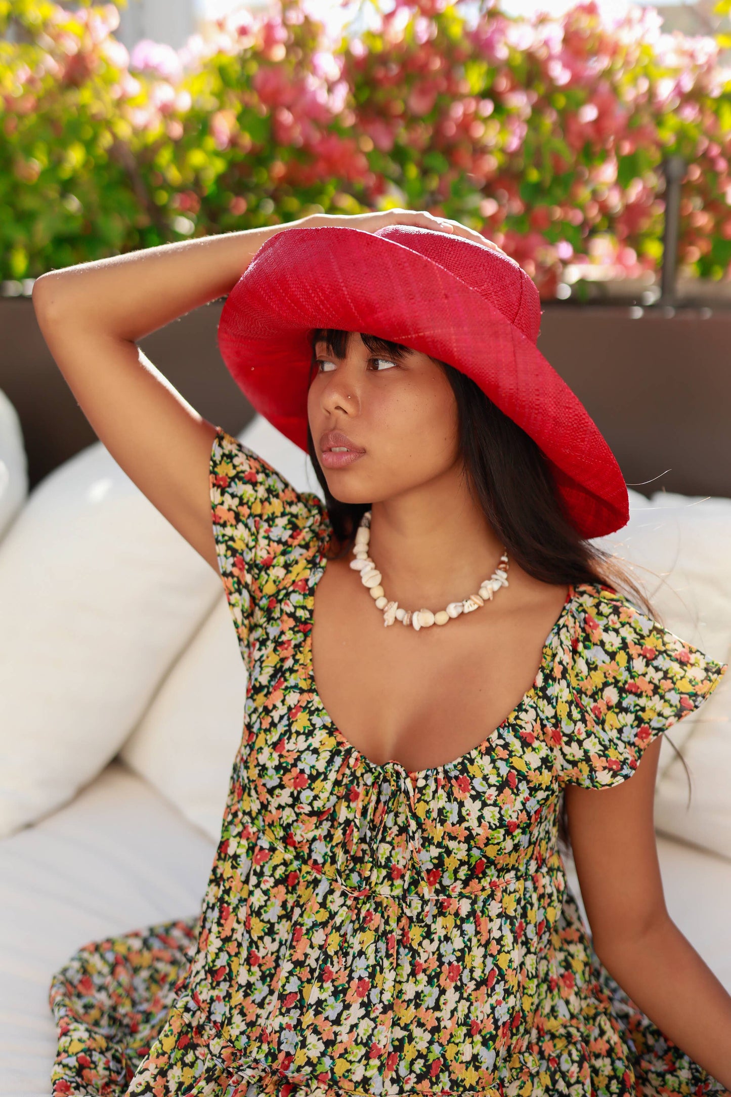 Monica 5" & 7" Wide Brim Solid Color Packable Straw Sun Hats: Red / 5 Inch