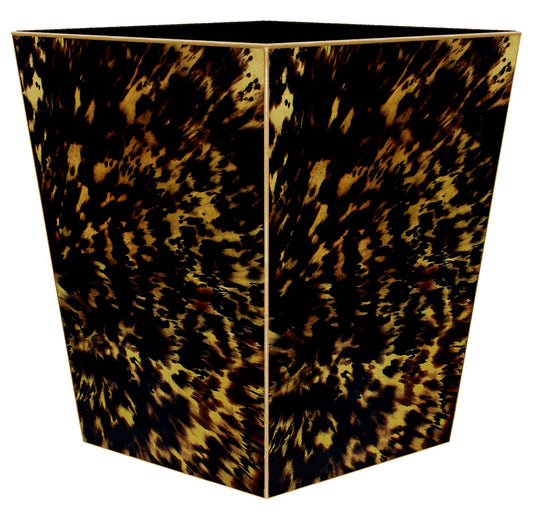 WB8440-Tortoise Shell Wastepaper Basket: Wood Flat Top