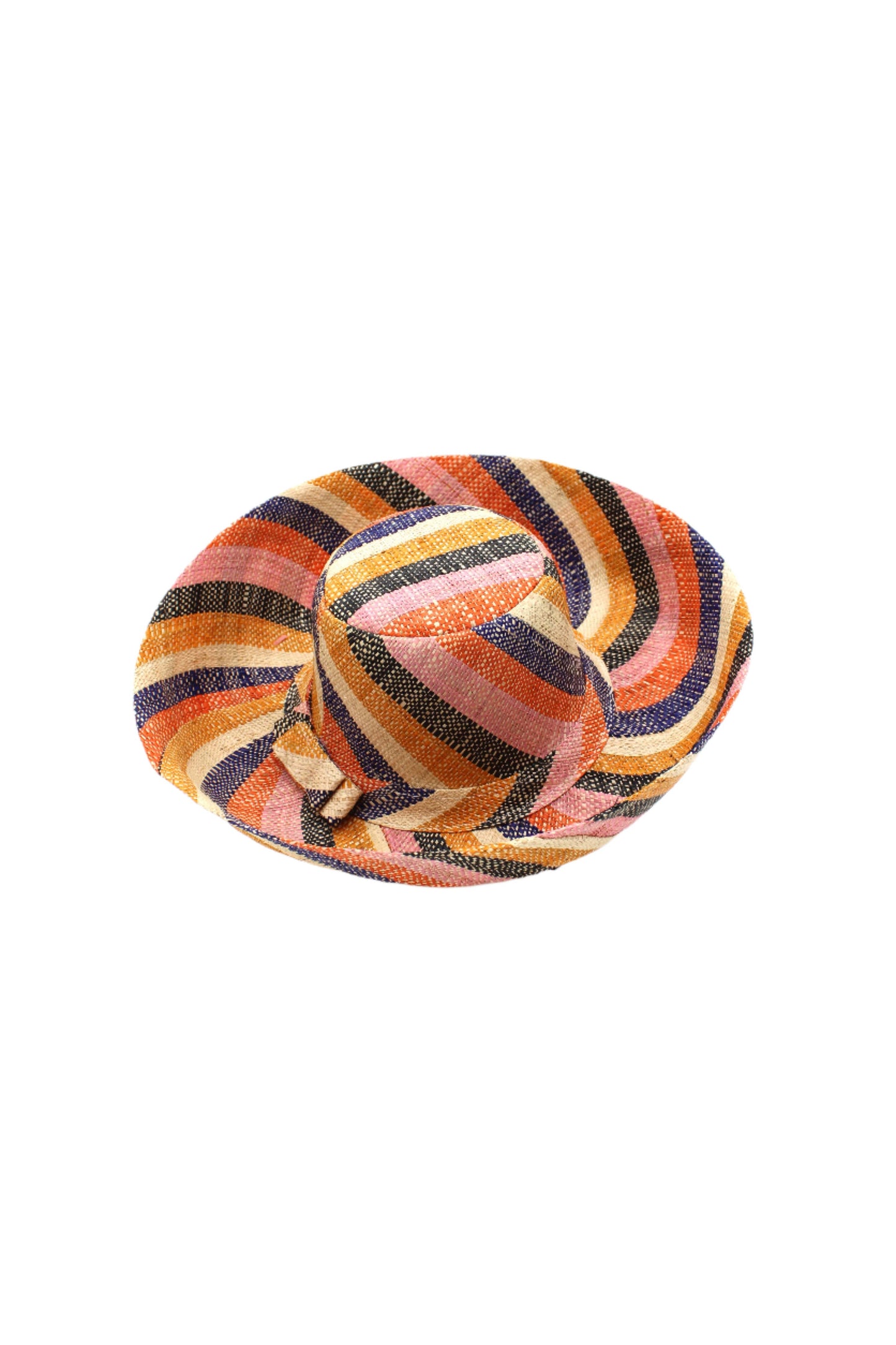 Monica 5" & 7" Wide Brim Stripe Packable Straw Sun Hats: Lemonade Swirl / 7 Inch