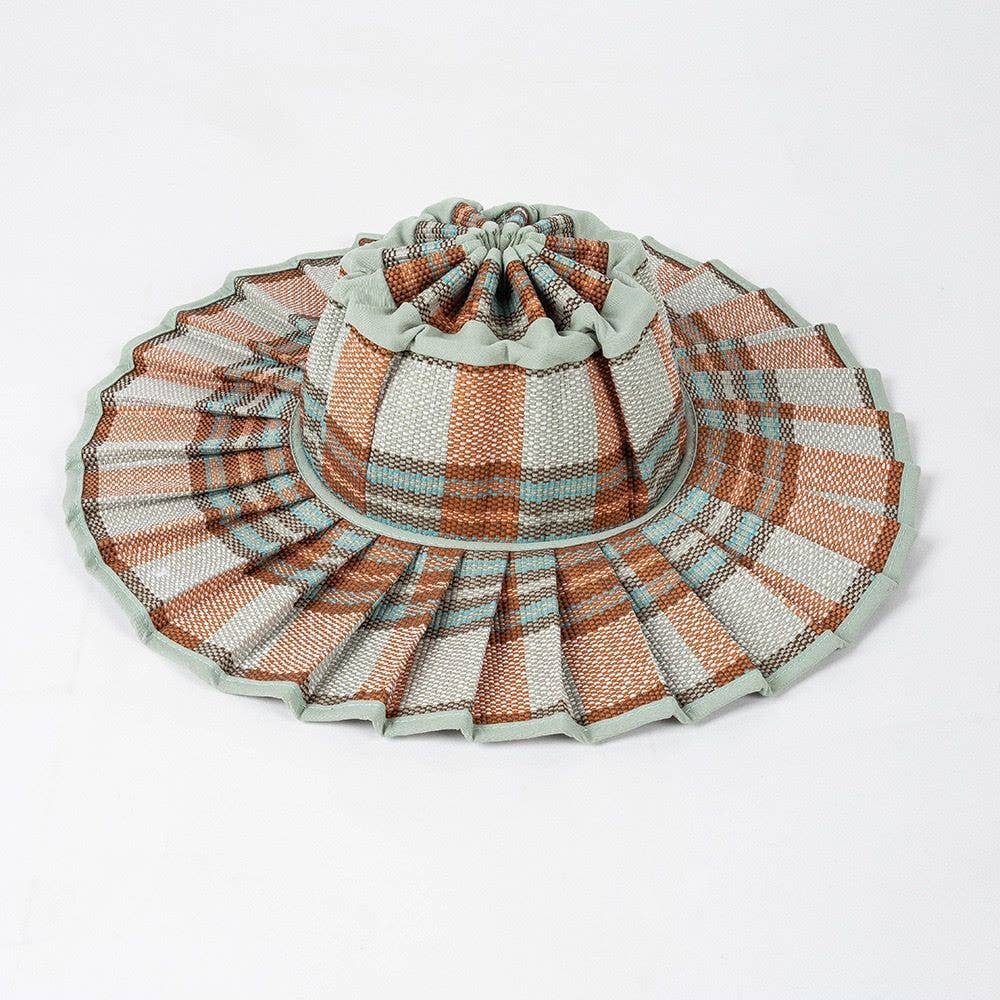 Ruffle Check Straw Hat Plaid Straw Sun Hat: TGrass / M