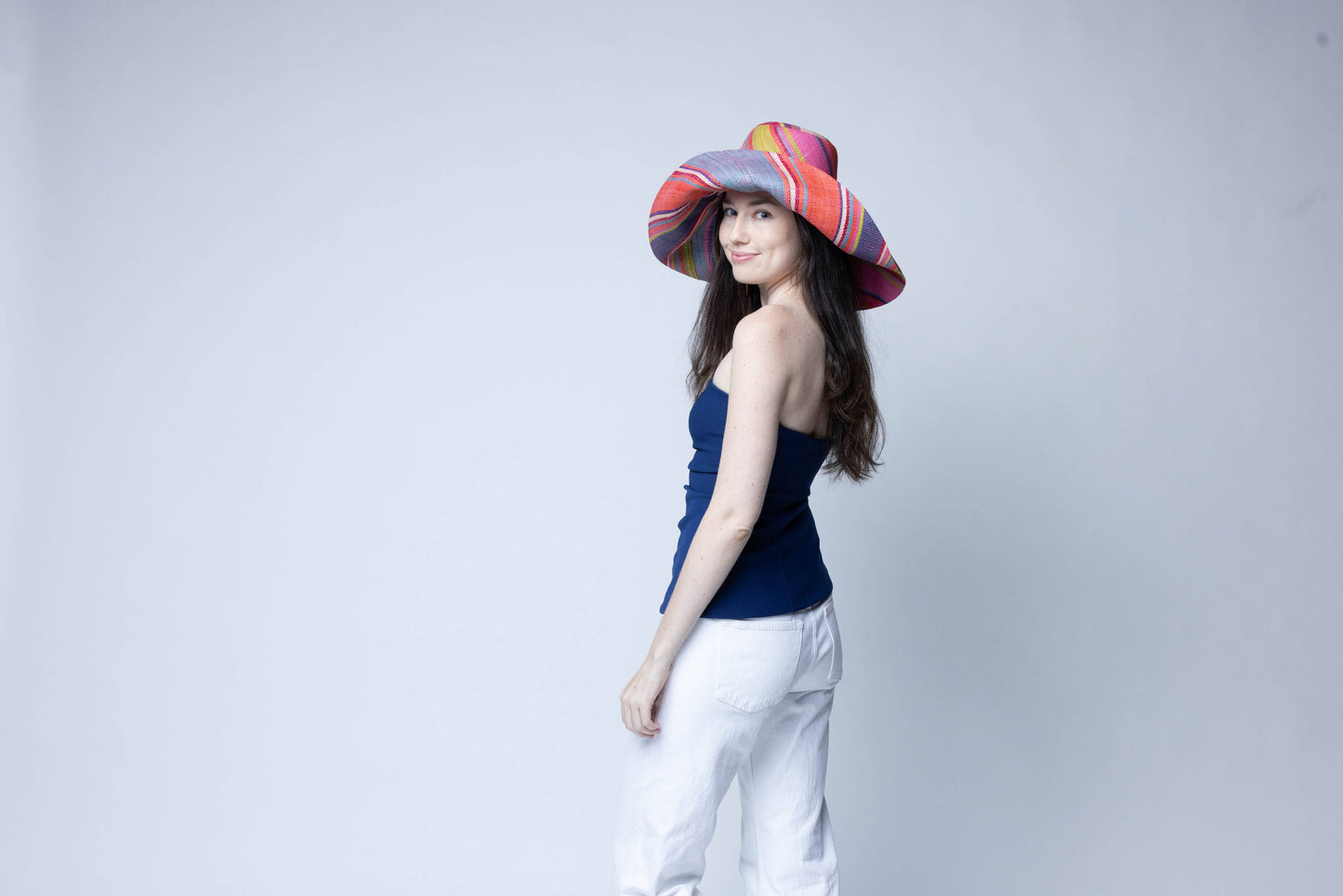 Monica 5" & 7" Wide Brim Stripe Packable Straw Sun Hats: Olive Swirl / 7 Inch
