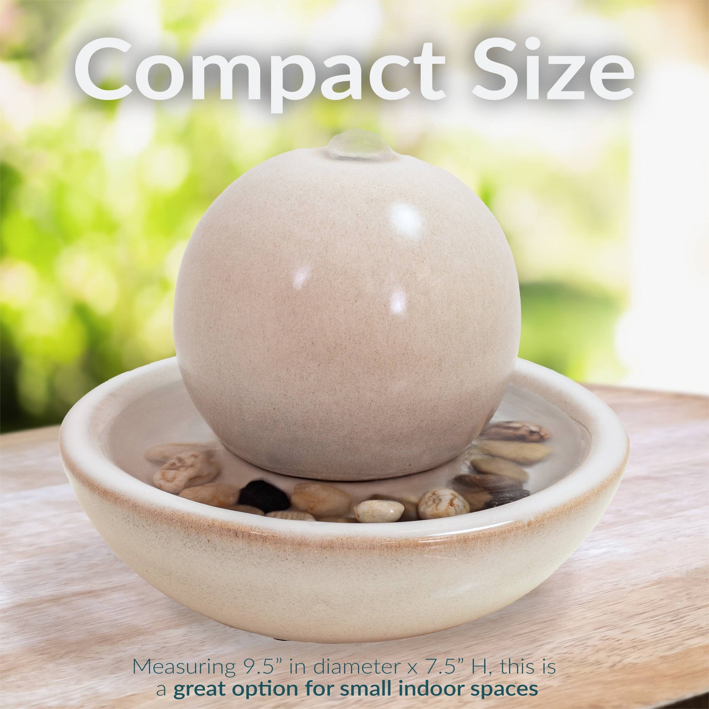 Ceramic Indoor Tabletop Water Fountain with Orb - White