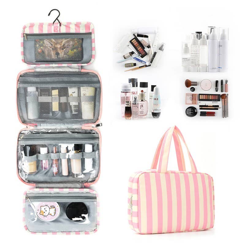 Striped Hanging Toiletry & Makeup Organizer Bag | 40P599: PINK GREEN