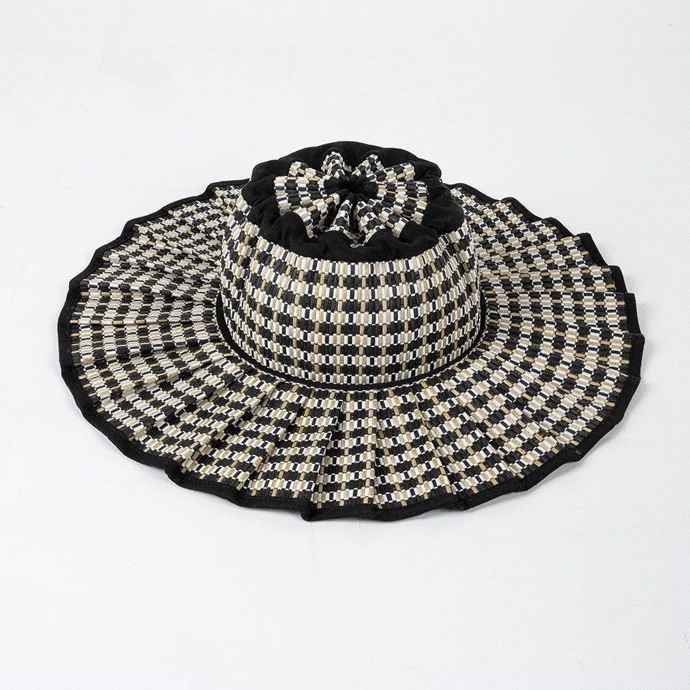 Ruffle Check Straw Hat Plaid Straw Sun Hat: TGrass / M