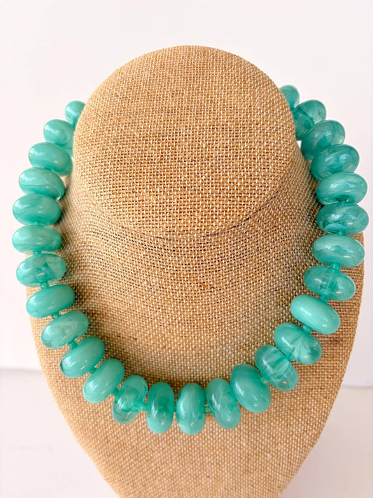 Rory Aqua Green Beaded Necklace – Bright Statement Rondelle Necklace (18”)