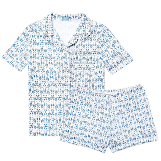 Hydrangeas Women’s Button Front Short Pajama Set: Coastal Bloom - Blue