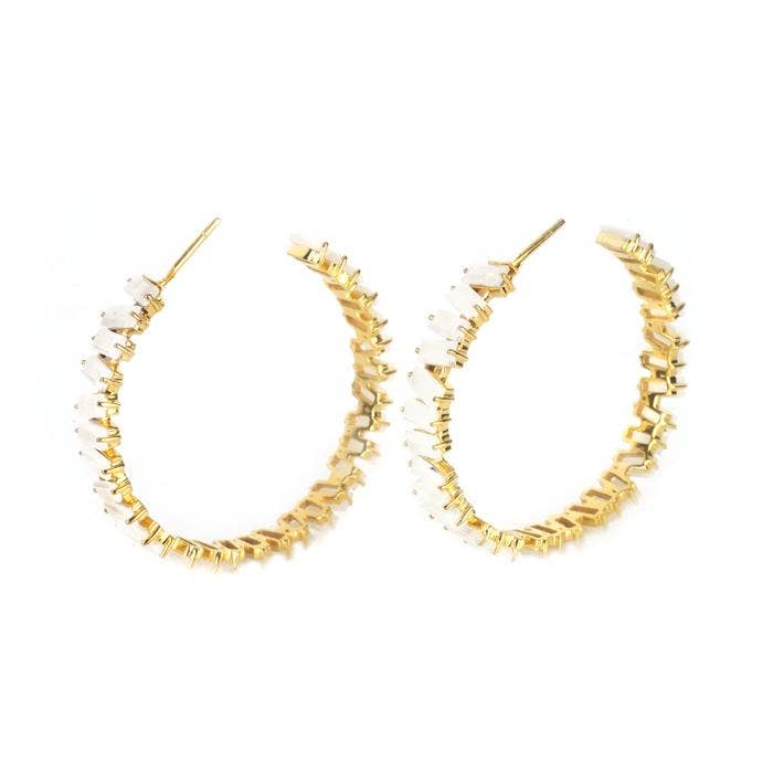 Thea Hoop Medium Earring - (12 Gemstone Options): Rose Quartz