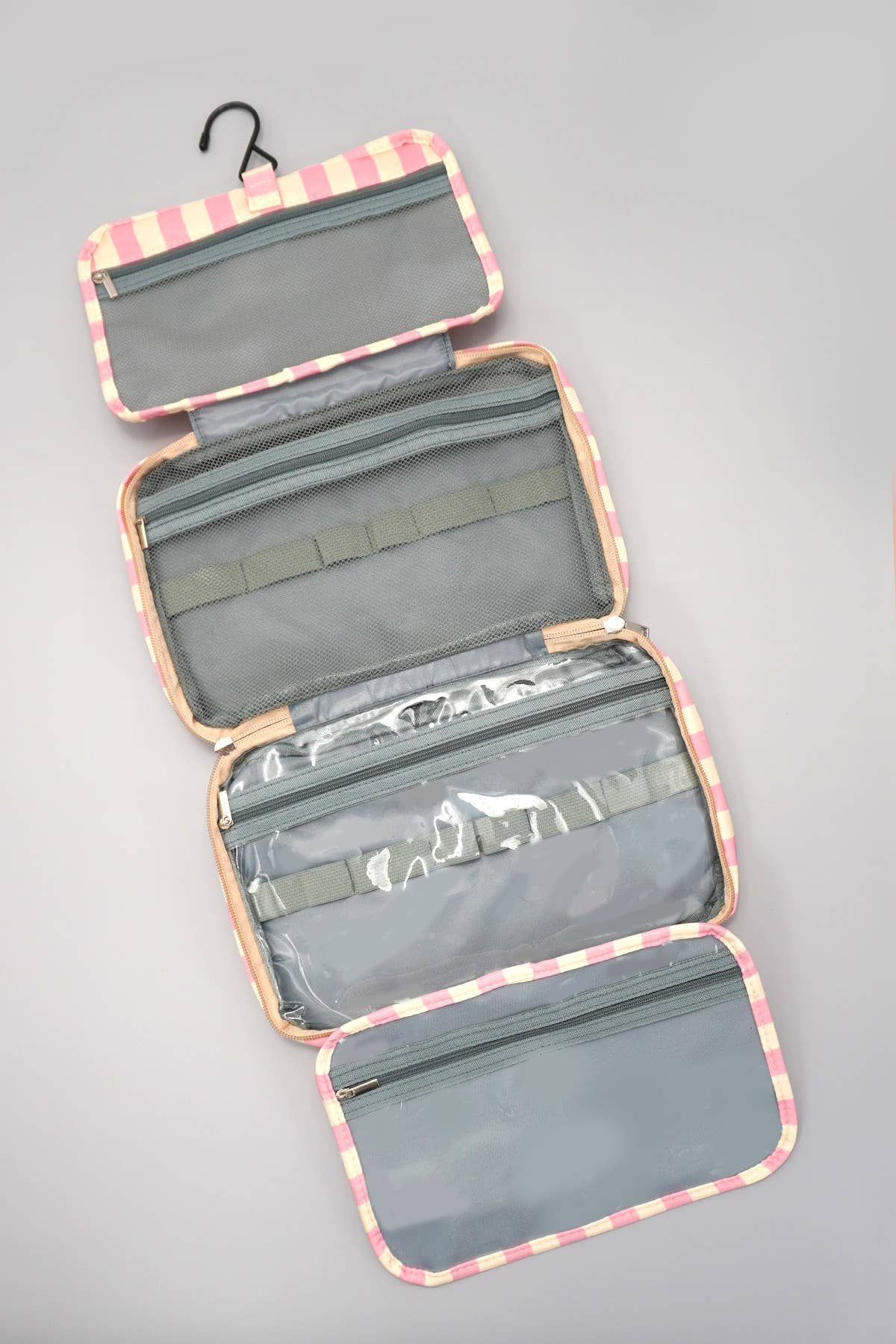 Striped Hanging Toiletry & Makeup Organizer Bag | 40P599: PINK IVORY