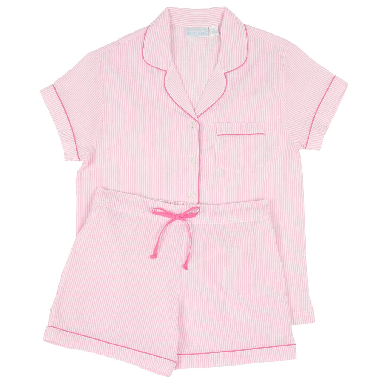 Pink Seersucker-Pink Short Sleeve Shorty Pajamas: XS