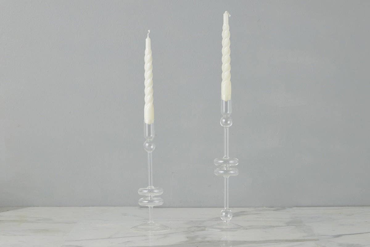 Glass Candlestick Pair, Medium, Clear
