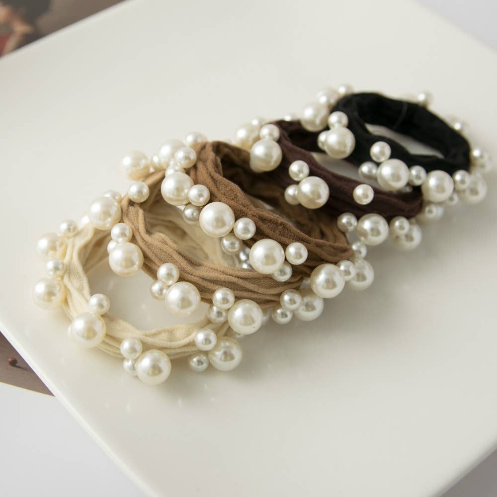 Neutral Textured Seamless Pearl Hair Ties (Set of 5)