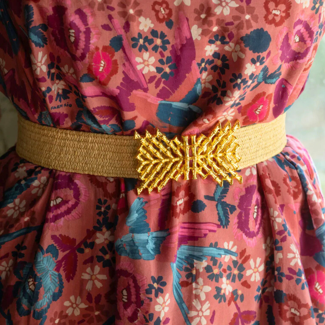 Dark Raffia Interchangeable Stretch Belt Band: Dark Raffia / S