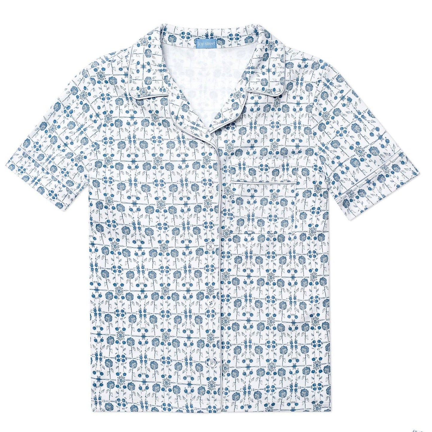 Hydrangeas Women’s Button Front Short Pajama Set: Coastal Bloom - Blue / S