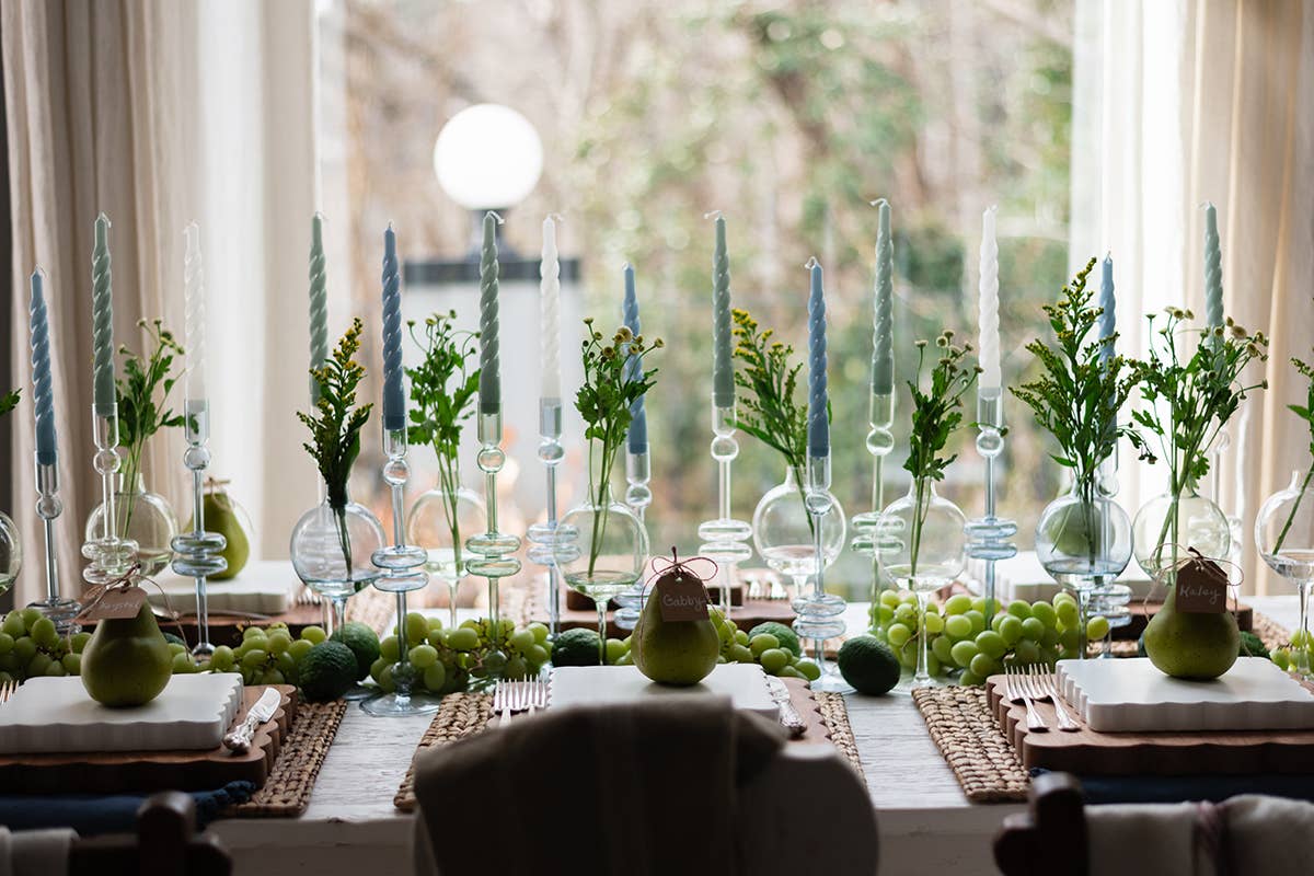 Glass Candlestick Pair, Medium, Clear