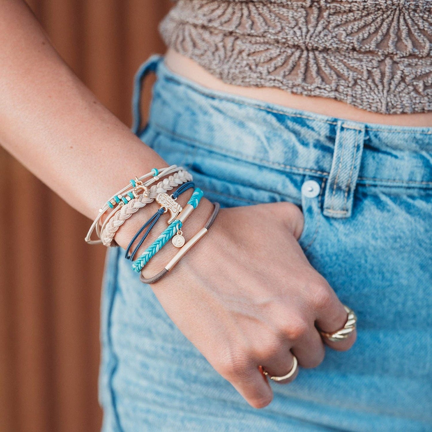 "Stride" Turquoise with Gold Cowboy Boot Hair Tie Bracelets: Medium