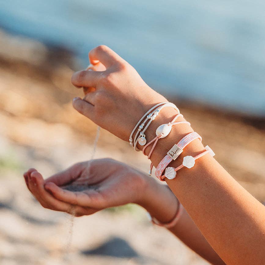 "Shimmer" Coral with Shell Hair Tie Bracelets: Medium
