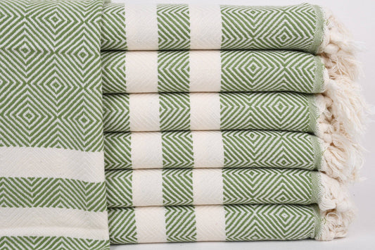 Organic Kitchen Towel, Embroidered Hand Towel, Khaki Green