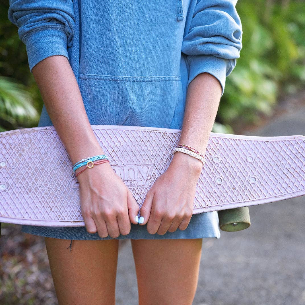"Live" Teal and Coral with Gold Accent Hair Tie Bracelets: Medium