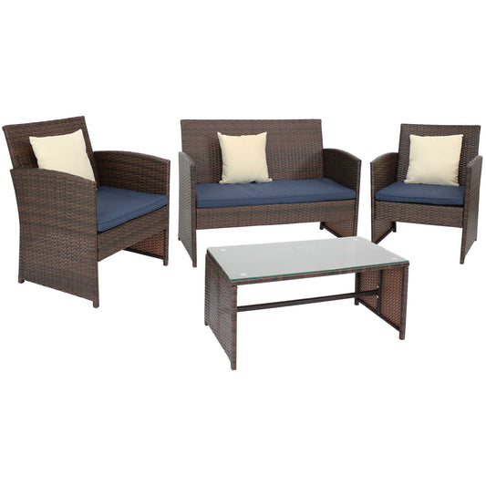 Sunnydaze Ardfield 4-Piece Patio Set with Navy Cushions