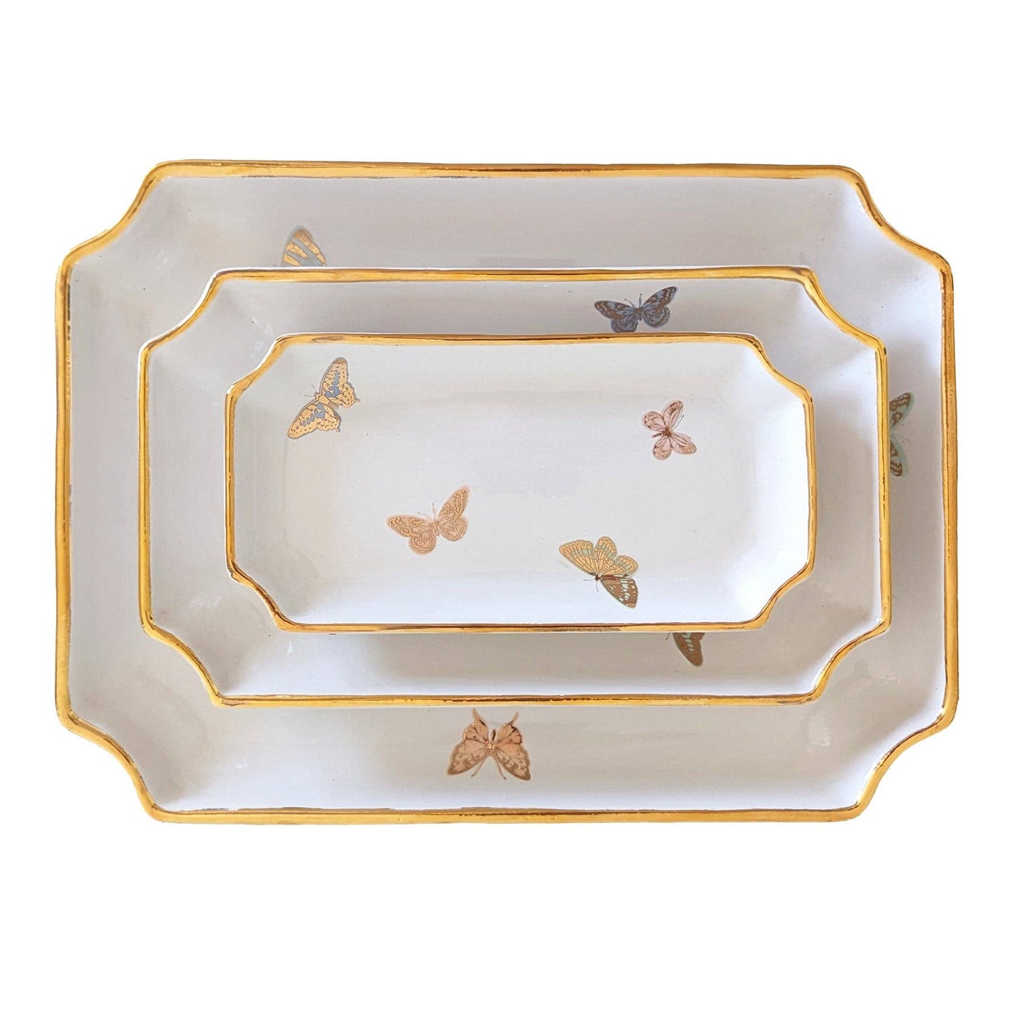 Gilded Butterflies Trays with 22K Gold Accent: Large