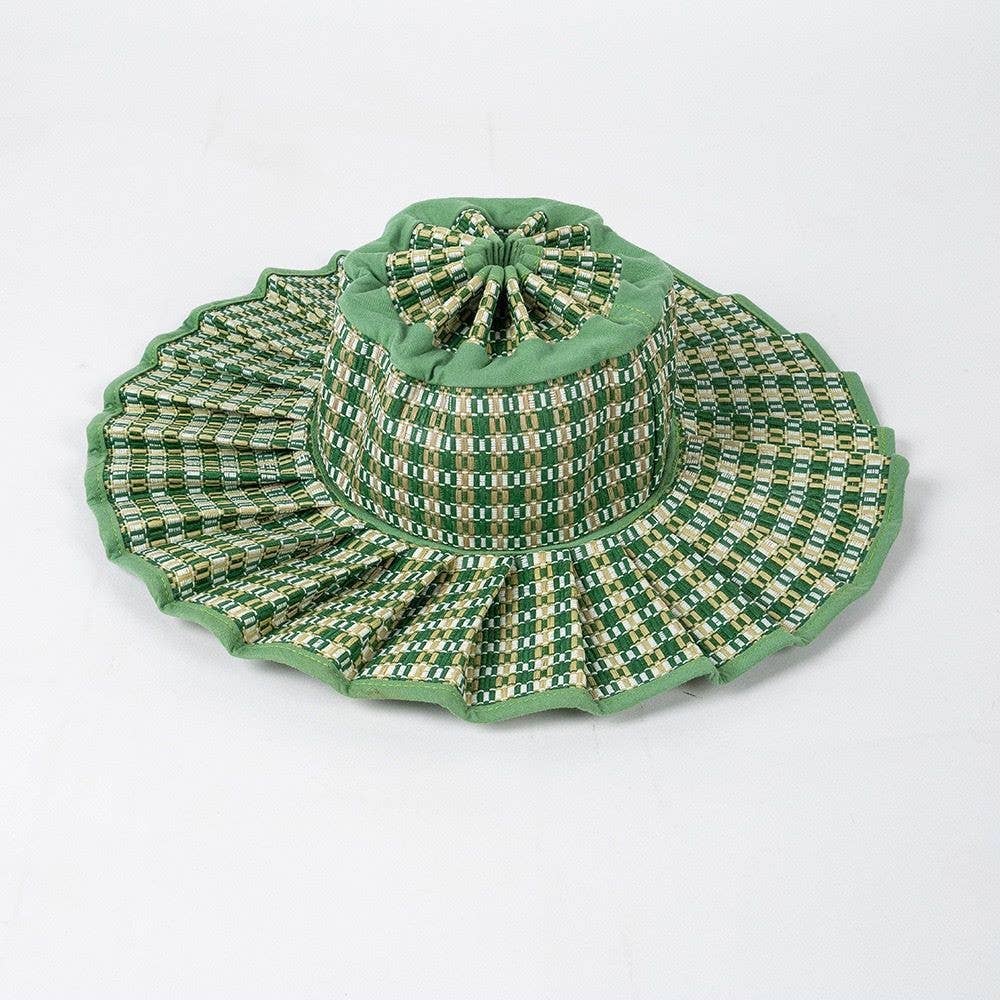 Ruffle Check Straw Hat Plaid Straw Sun Hat: TGrass / M