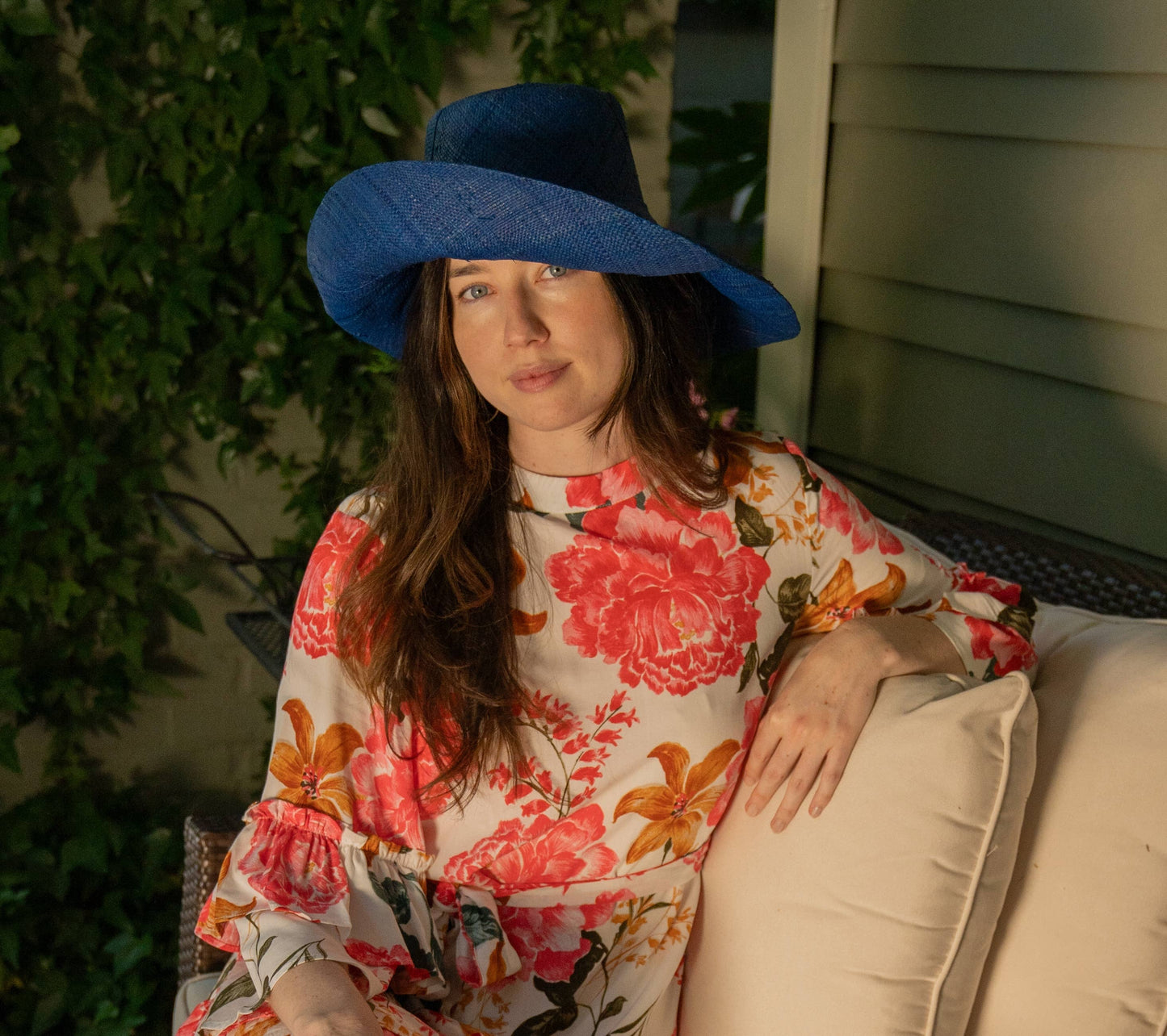 Monica 5" & 7" Wide Brim Solid Color Packable Straw Sun Hats: Denim / 5 Inch