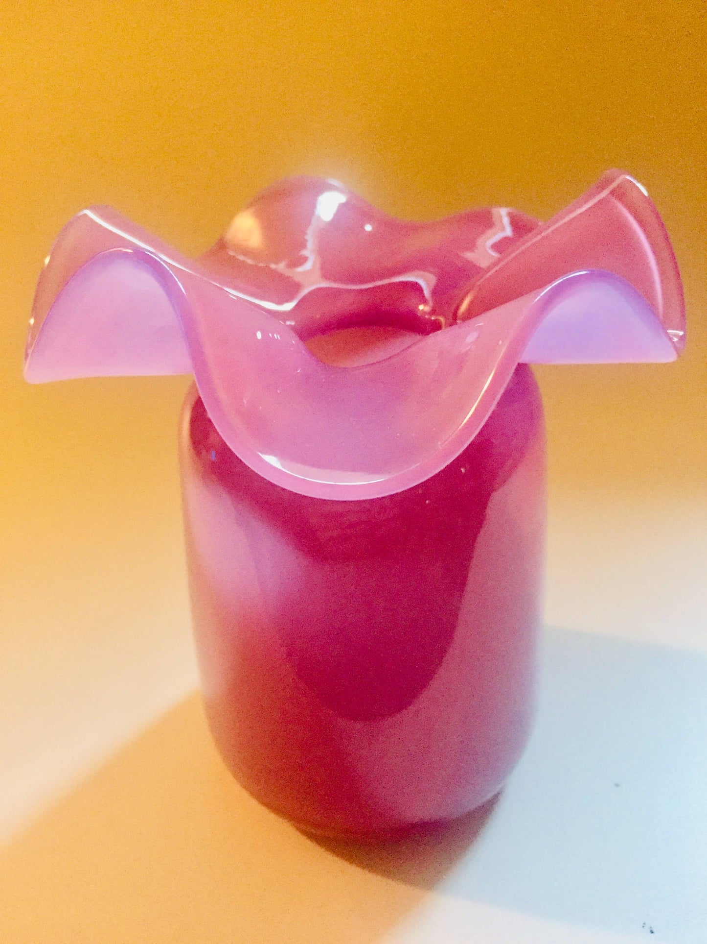 Ruffle Bud vase: Light Blue / Blown Glass / 5”x4”
