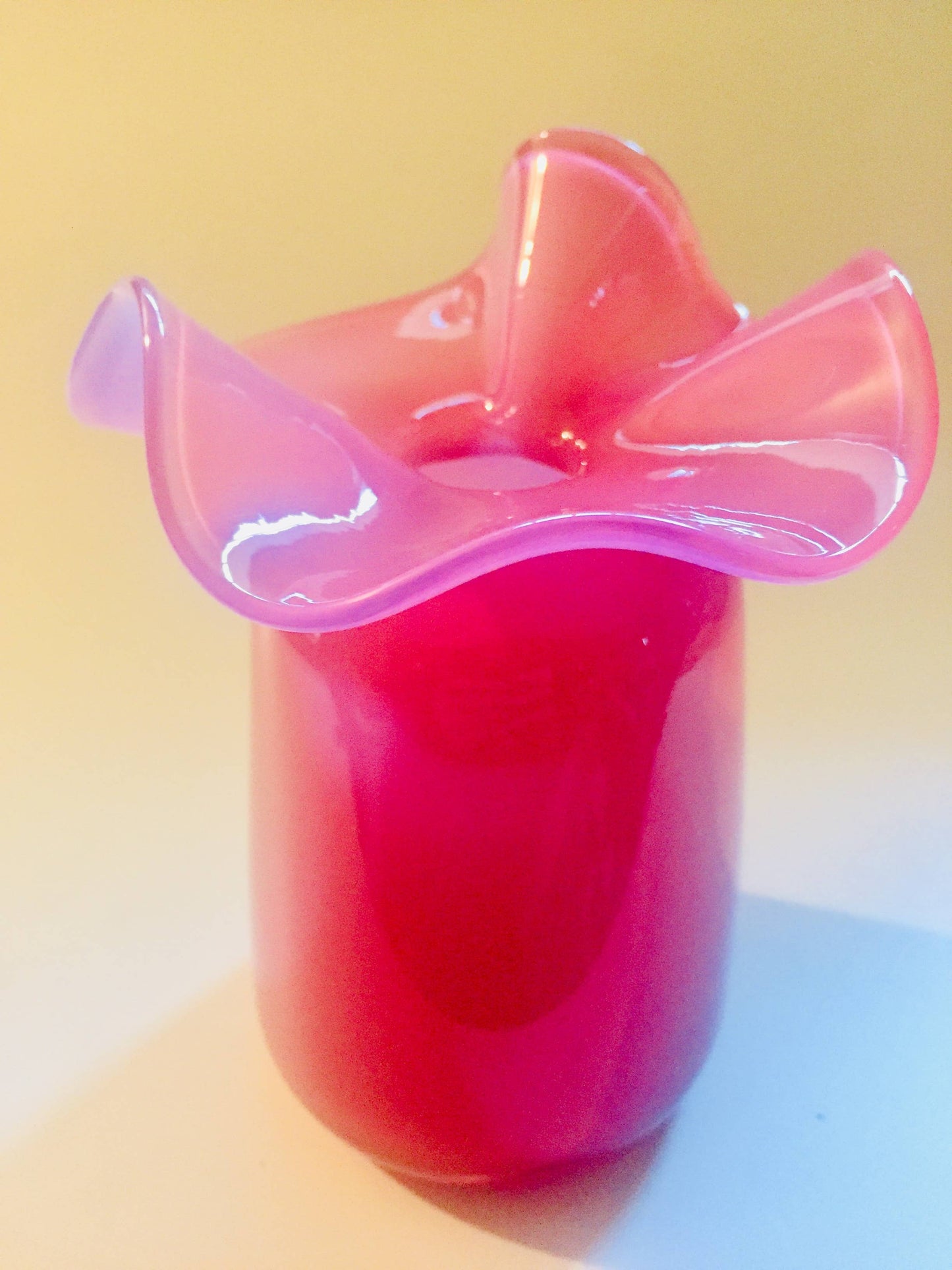 Ruffle Bud vase: Light Blue / Blown Glass / 5”x4”
