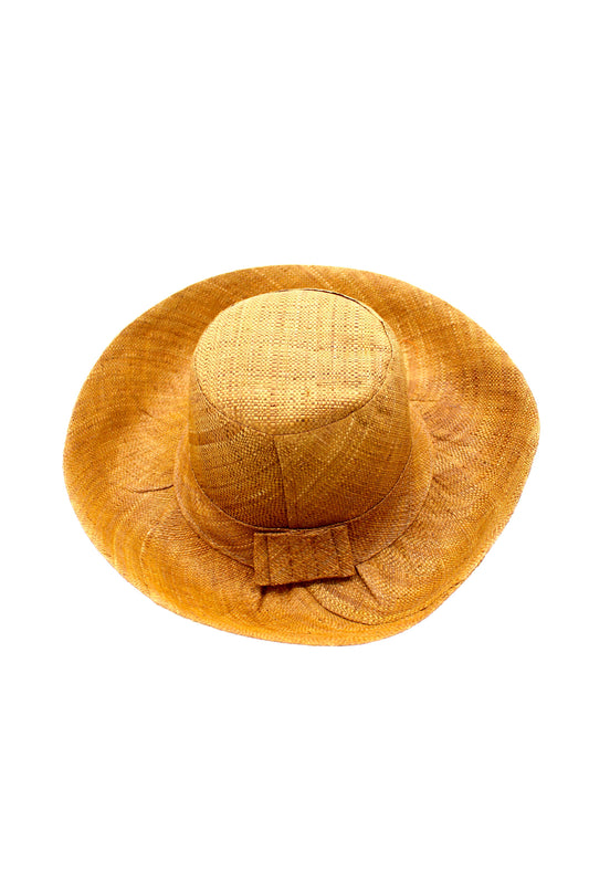 Monica 5" & 7" Wide Brim Solid Color Packable Straw Sun Hats: Tobacco / 5 Inch