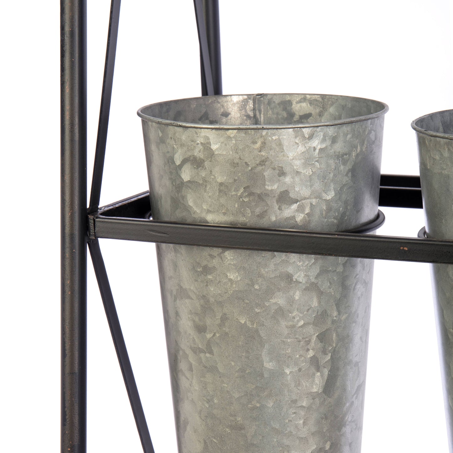 Galvanized Metal 3-Tier Display Stand w/15 Buckets