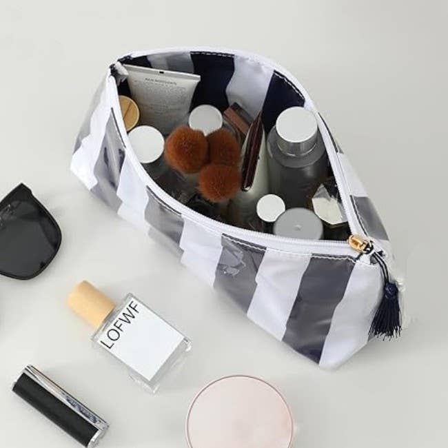 TRAVEL STRIPE COSMETIC MAKEUP POUCH BAG | 40P594: PINK GREEN