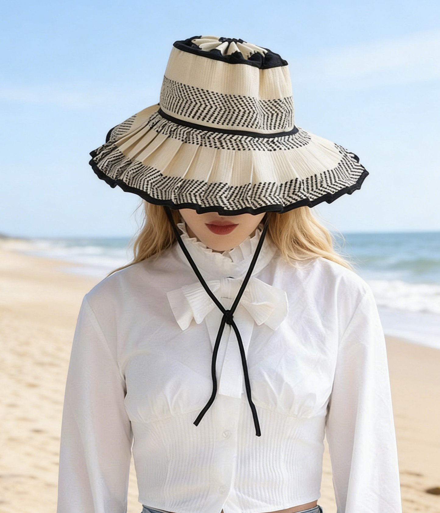 Ruffle Check Straw Hat Plaid Straw Sun Hat: TGrass / M