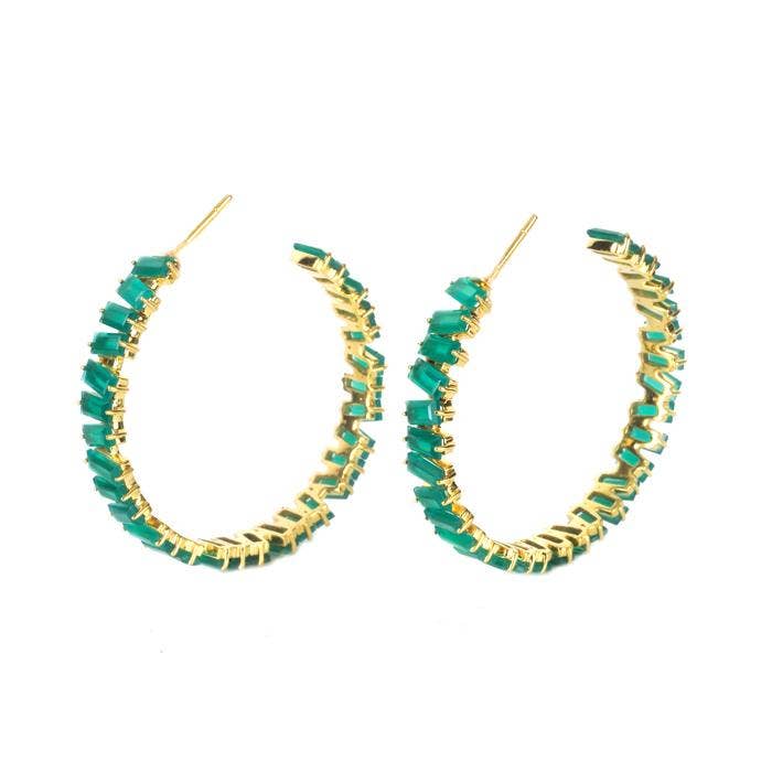 Thea Hoop Medium Earring - (12 Gemstone Options): Green Onyx