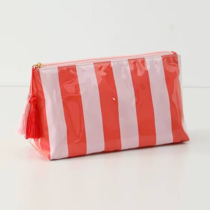 TRAVEL STRIPE COSMETIC MAKEUP POUCH BAG | 40P594: PINK RED