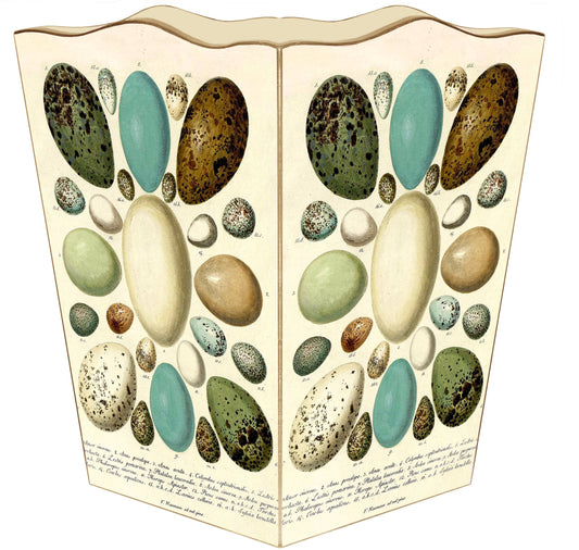 WB8875-Antique Bird Eggs Wastebasket: Scalloped Top