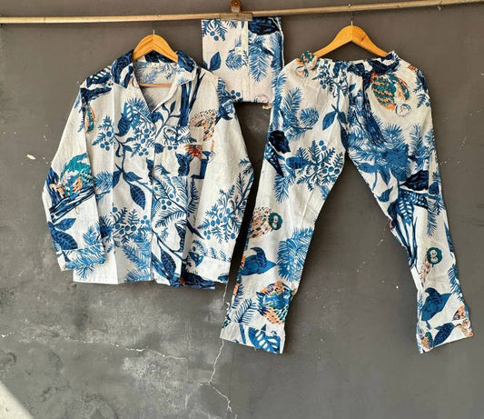 Cotton Pajama Set Beautiful Hand Block Printed Summer PJ Set: S