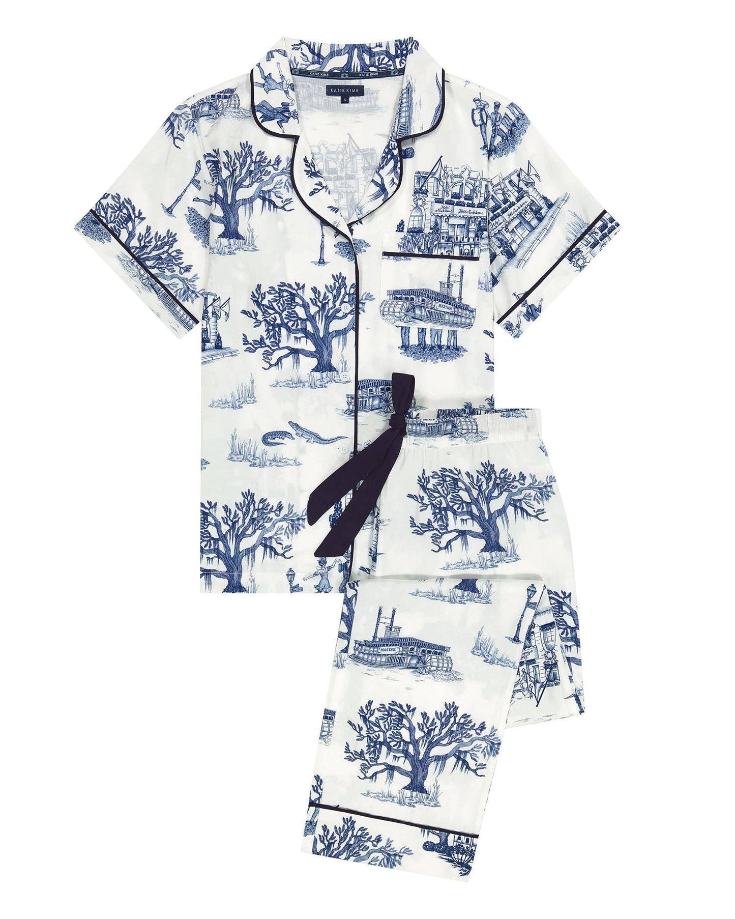New Orleans Toile Pajama Pants Set: Navy / M