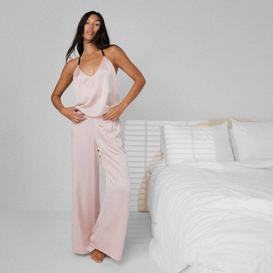 Washable Silk Cami Pant Set: Delicate Pink/Immersed Black / M