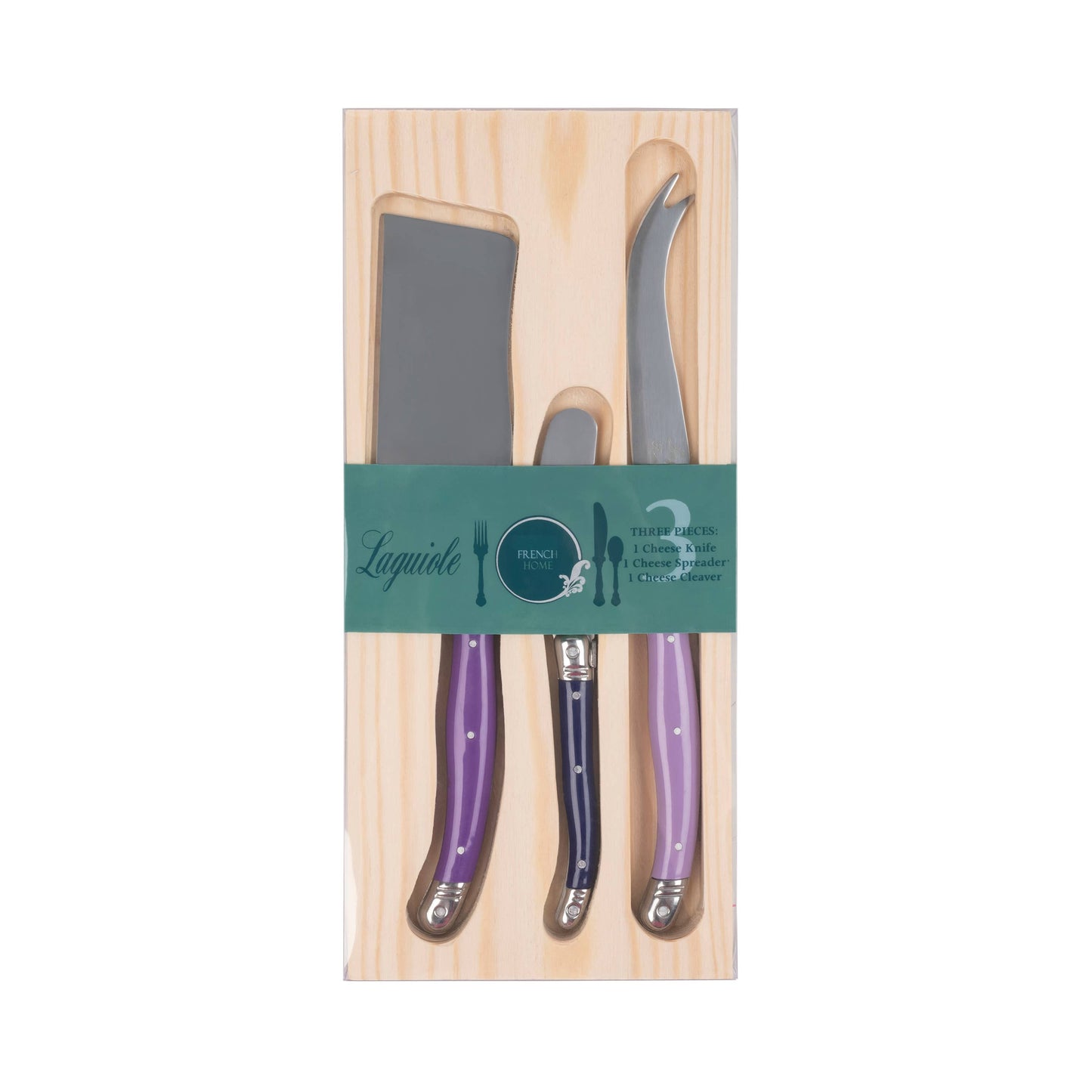 French Home Laguiole Set of 3 Cheese Knives, Plum Rose