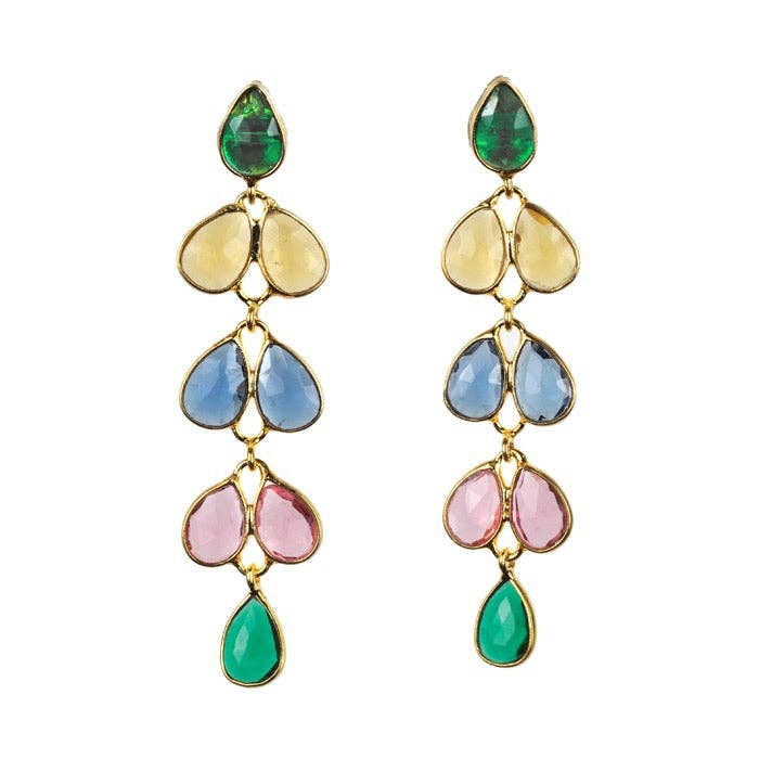 Mia Gold Earring - 11 Gemstone Options: Green Onyx