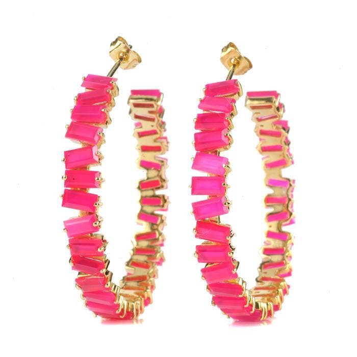 Thea Hoop Medium Earring - (12 Gemstone Options): Rose Quartz