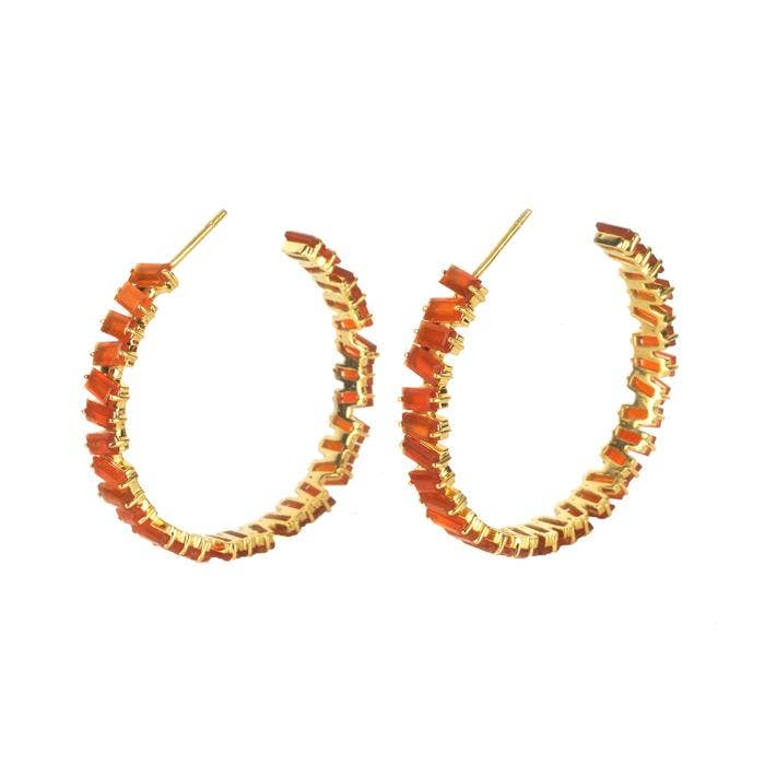 Thea Hoop Medium Earring - (12 Gemstone Options): Rose Quartz