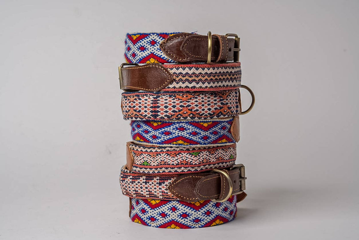 Vintage Kilim & Leather Dog Collar and Leash Set: Large