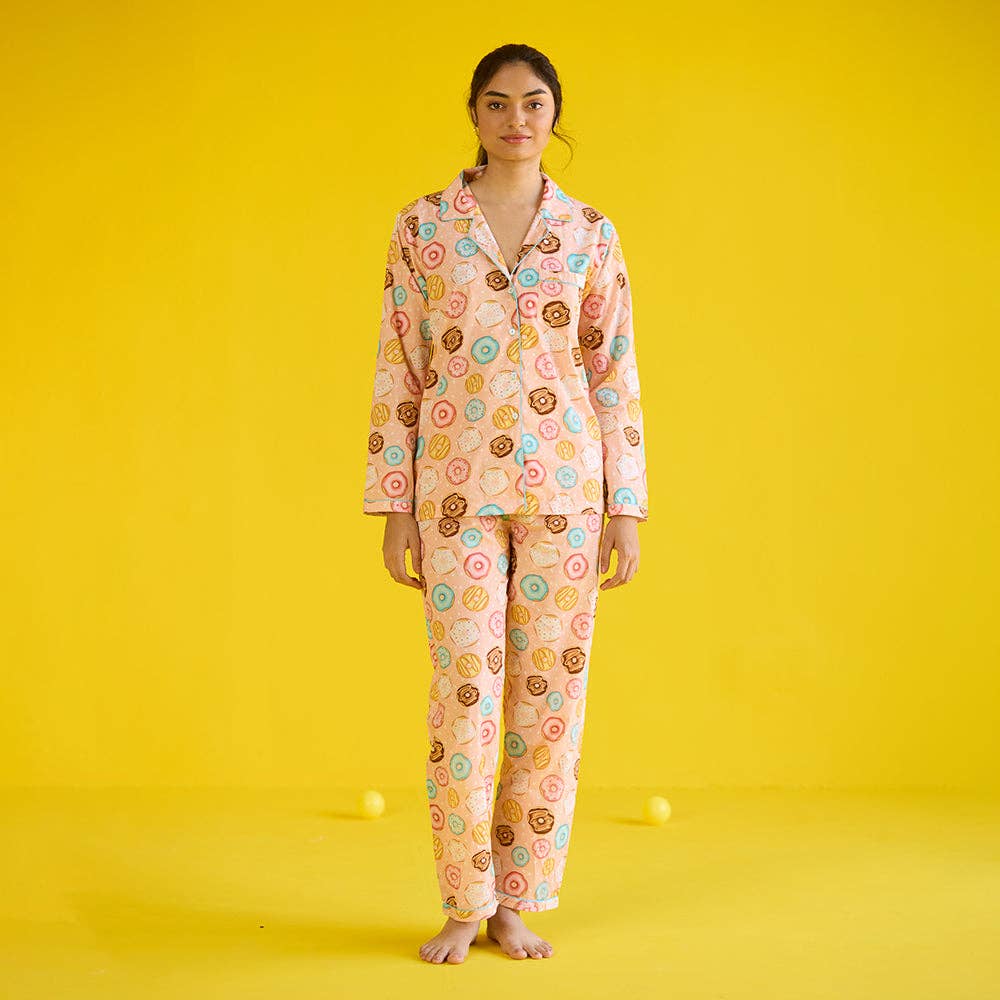 Women Doughnut Peach Pima Pajama Set: M