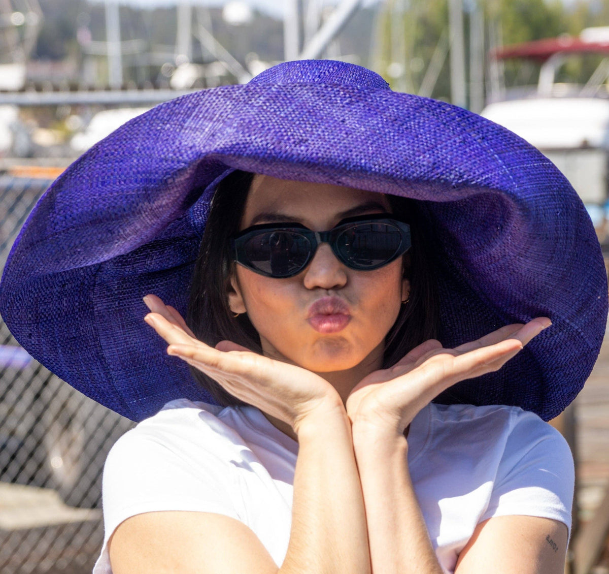 Monica 5" & 7" Wide Brim Solid Color Packable Raffia Straw Sun Hats: Sea Sage / 7 Inch
