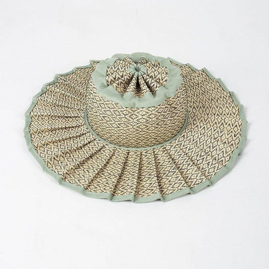Ruffle Check Straw Hat Plaid Straw Sun Hat: TGrass / M