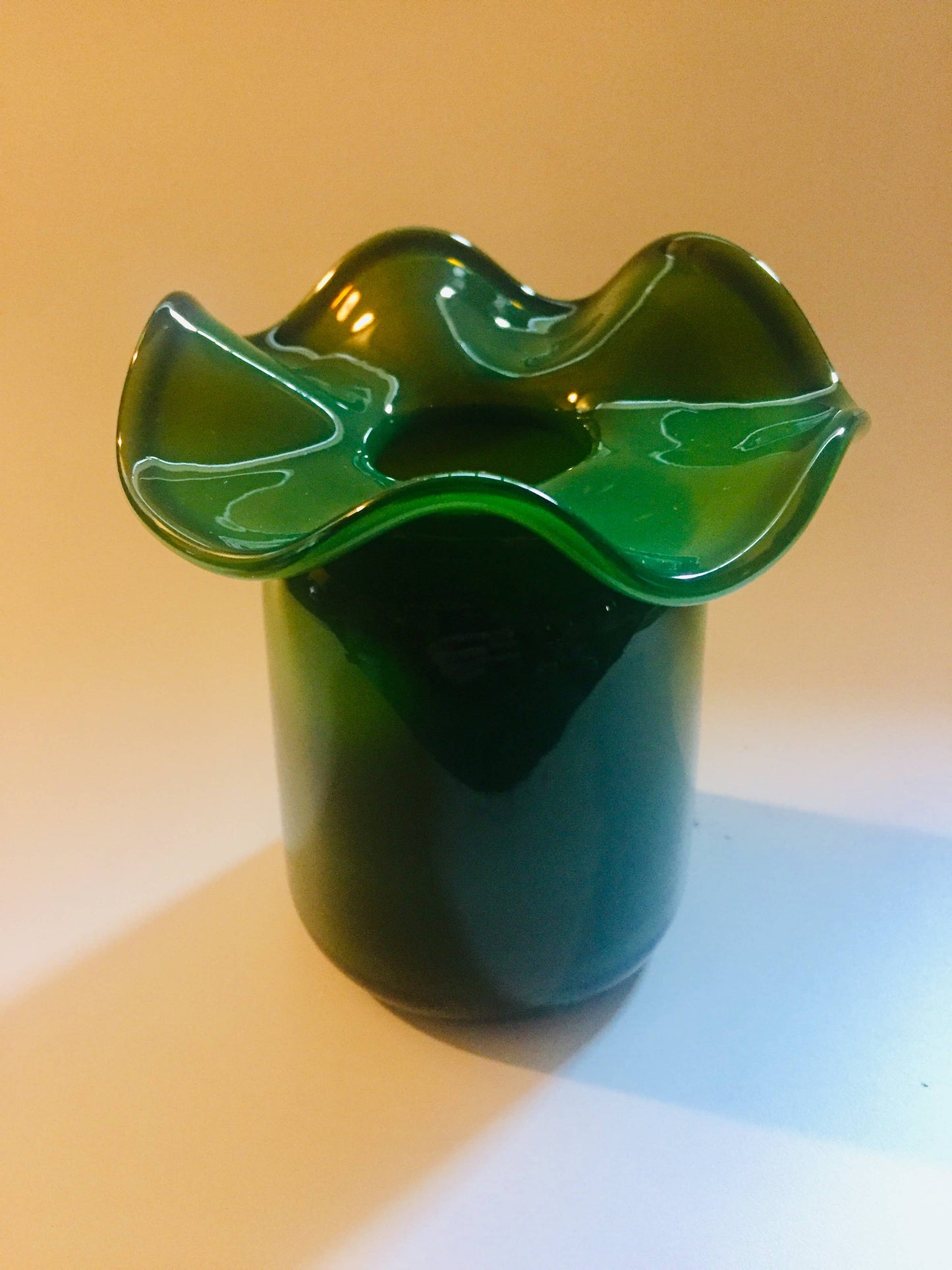 Ruffle Bud vase: Light Blue / Blown Glass / 5”x4”