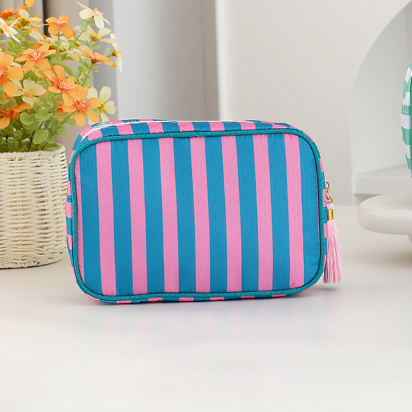 Striped Cosmetic Bag Tassel Zip Makeup Bag: Orange / M